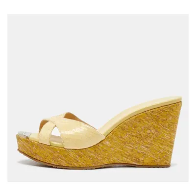 Jimmy Choo Yellow Python Leather Prima Platform Wedge Sandals Size