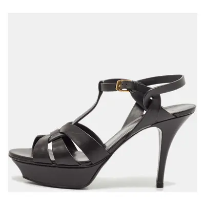 Saint Laurent Black Leather Tribute Platform Sandals Size