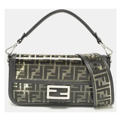 Fendi Black Zucca Embossed PVC and Leather Medium Baguette Bag