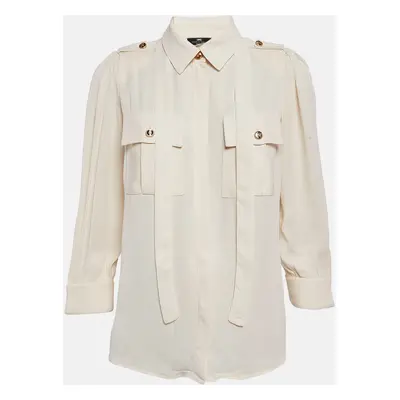 Elisabetta Franchi Cream Crepe Button Front Shirt