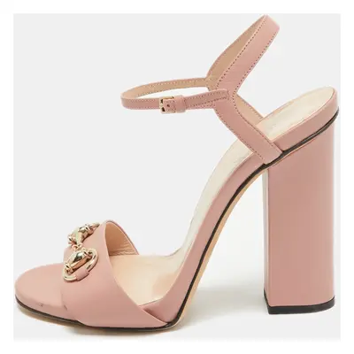 Gucci Pink Leather Horsebit Ankle Strap Sandals Size