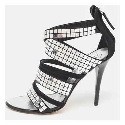 Giuseppe Zanotti Black/Silver Suede Mirror Strappy Sandals Size