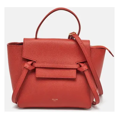 Celine Orange Leather Nano Belt Top Handle Bag