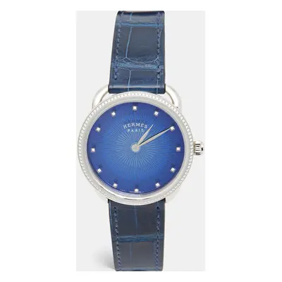 Hermes Blue Diamond Stainless Steel Alligator Arceau Soleil AR5.330 Women's Wristwatch