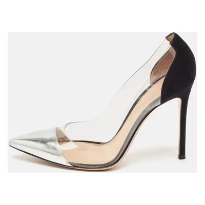 Gianvito Rossi Silver/Black Leather and PVC Plexi Pointed Toe Pumps Size