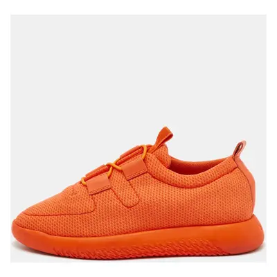 Hermes Orange Leather And Neoprene Team Low Top Sneakers Size