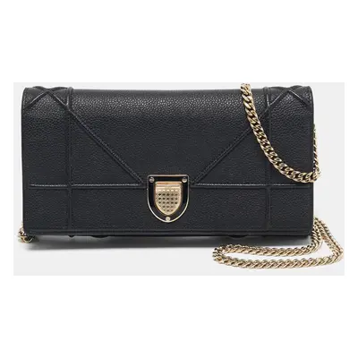 Dior Black Leather Diorama Chain Clutch