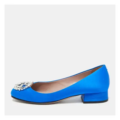 Gucci Blue Satin Interlocking G Ballet Flats Size