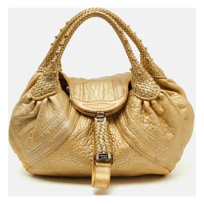 Fendi Metallic Gold Textured Leather Spy Hobo