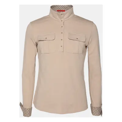 CH Carolina Herrera Beige Pique Cotton Long Sleeve T-Shirt