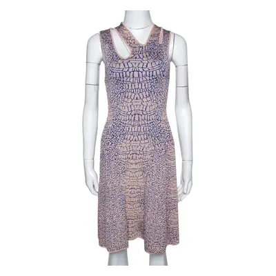 McQ by Alexander McQueen Pink and Blue Crocodile Patterned Jacquard Fit and Flare Dress