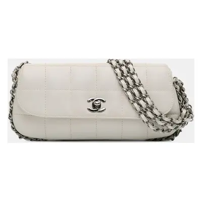 Chanel White Choco Bar Lambskin Chain Single Flap