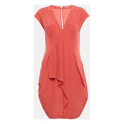 Miu Miu Pink Silk Drape Detail Mini Dress