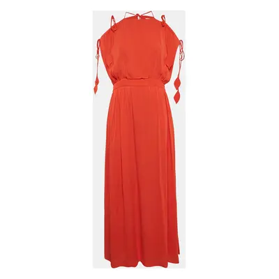 Tory Burch Orange Chiffon Strap Tie-Up Detail Evaline Maxi Dress