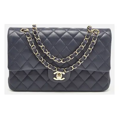 Chanel Navy Blue Quilted Caviar Leather Medium Classic Double Flap Bag