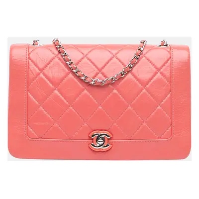 Chanel Pink Crumpled Calfskin Bi Quilted Vintage Full Flap Bag