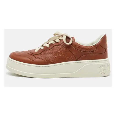 Gucci Brown Jumbo GG Embossed Leather Low Top Sneakers Size