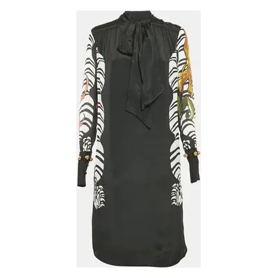 Class by Roberto Cavalli Black Printed Tie-Up Neck Midi Dress