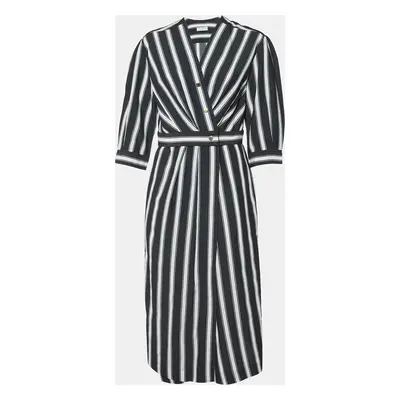 Sandro Black/White Stripe Print Viscose Wrap Midi Dress