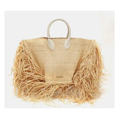 Jacquemus Beige Woven Raffia and Leather Le Baci Fringe Tote