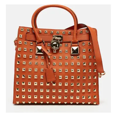 MICHAEL Michael Kors Orange Saffiano Leather Large Studded Hamilton Tote