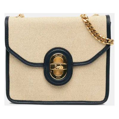 Celine Beige/Blue Canvas Sulky Clutch on Chain