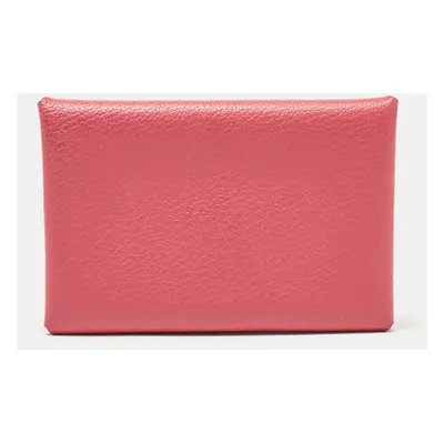 Hermès Rose Azalee Chevre Mysore Leather Calvi Card Holder