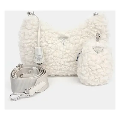 Prada White Fur Chain Strap Hobo Bag