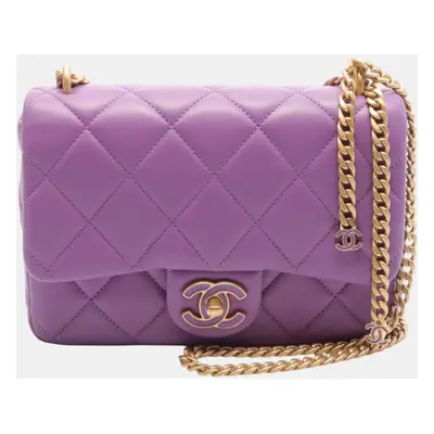 Chanel Purple Lambskin Leather Flap Shoulder Bag