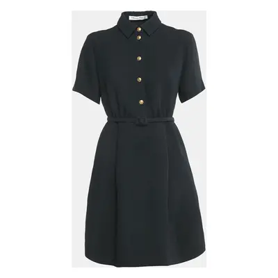 Christian Dior Black Wool Belted Mini Dress