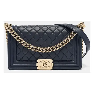 Chanel Navy Blue Quilted Leather Boy Flap Bag