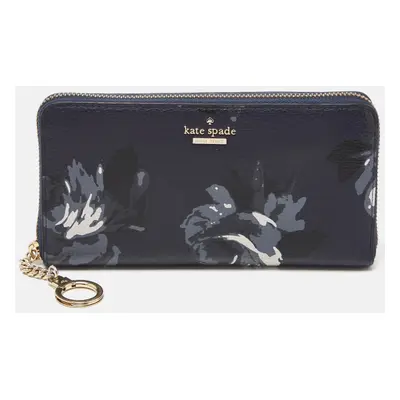 Kate Spade Blue FLoral Print Leather Zip Around Wallet