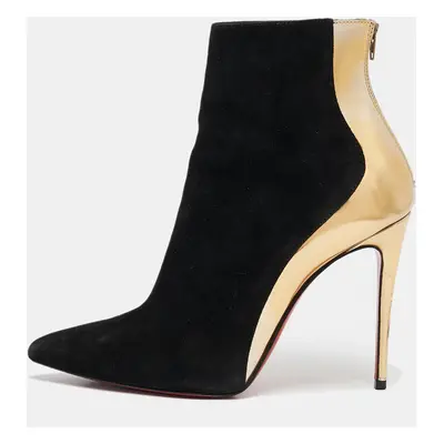 Christian Louboutin Black/Gold Suede and Leather Delicotte Booties Size