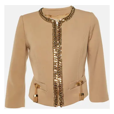 Elisabetta Franchi Gold Beige Cady Chain Trim Jacket