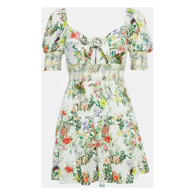 Alice + Olivia Multicolor Schiffli Smoked Flounce Mini Dress