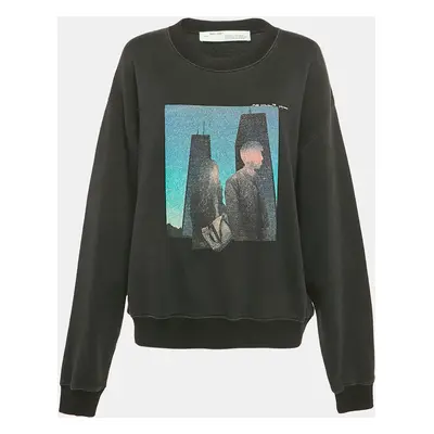 Off-White Charcoal Black Printed Knit Crew Neck Sweatshirt