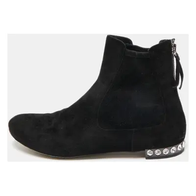 Miu Miu Black Suede Embellished Ankle Boots Size