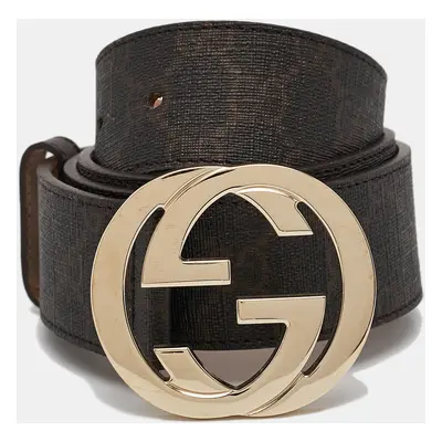 Gucci Dark Brown GG Supreme Canvas Interlocking G Buckle Belt 95CM