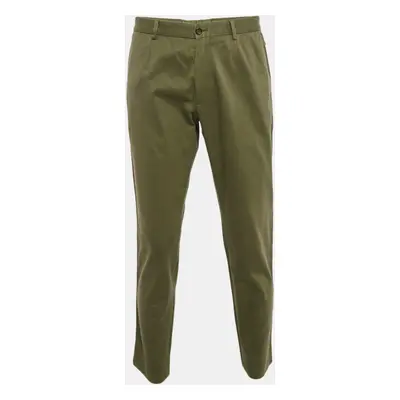 Dolce & Gabbana Green Gabardine Logo Embossed Trim Detail Pants