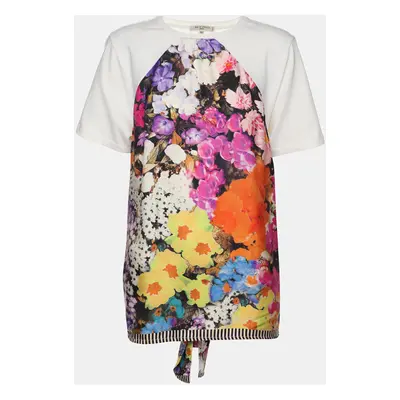 Etro Cream/Multicolor Cotton and Printed Silk T-Shirt