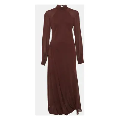 Victoria Beckham Burgundy Crepe High Neck Midi Dress