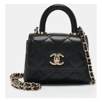 Chanel Black Quilted Caviar Leather Nano Coco Handle Chain Clutch