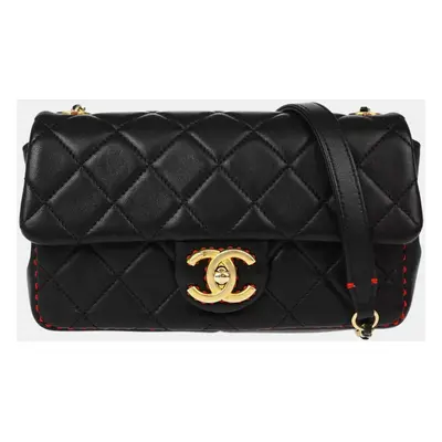 Chanel Black Lambskin Single Flap Shoulder Bag