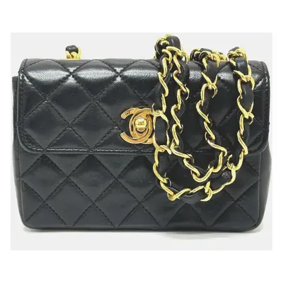 Chanel Lambskin Black Matelasse Chain Shoulder Bag