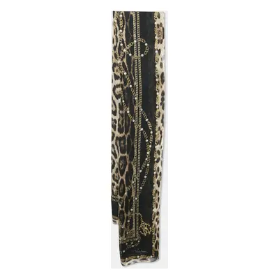 Roberto Cavalli Brown Chain/Leopard Print Silk Scarf