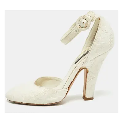 Dolce & Gabbana White Jacquard Fabric Ankle Strap Pumps Size