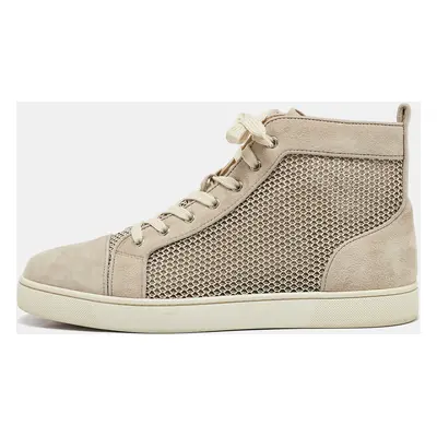 Christian Louboutin Grey Suede and Knit Fabric Rantus High Top Sneakers Size