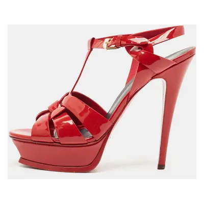 Saint Laurent Red Leather Tribute Platform Sandals Size 39.5