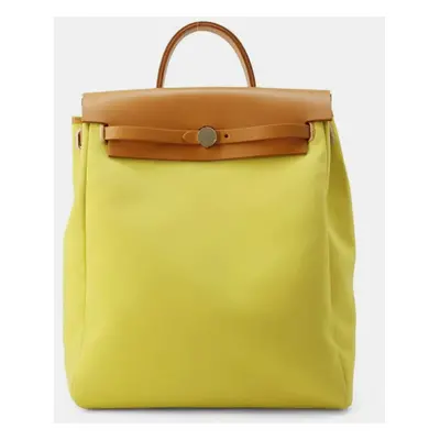 Hermes Ad Lime/Natural Toile Officier Vache Hunter Leather Herbag Zip PM Bag