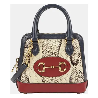 Gucci Mini Leather Trimmed Python Horsebit Tote And Shoulder Bag